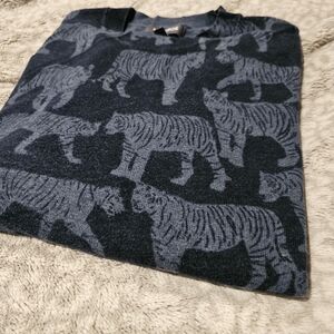 Bonobos Men's Navy and Gray Tiger Pattern Crewneck Sweater